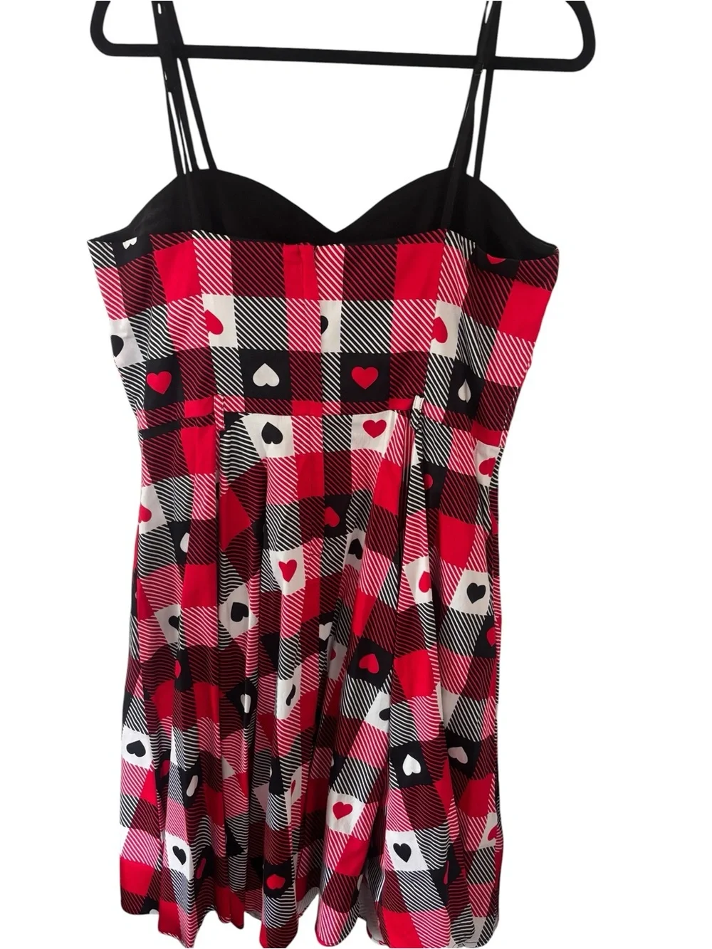 Collectif Retro Red Plaid Heart-Print Dress Fit & Flare Size 14 - Picture 4 of 5